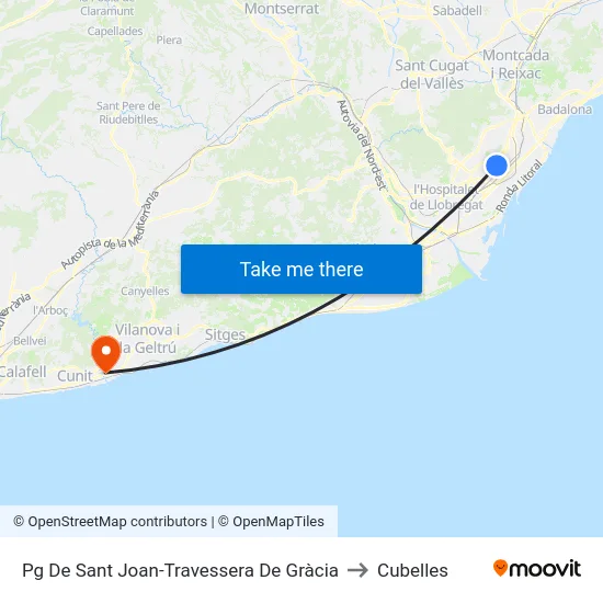 Pg De Sant Joan-Travessera De Gràcia to Cubelles map