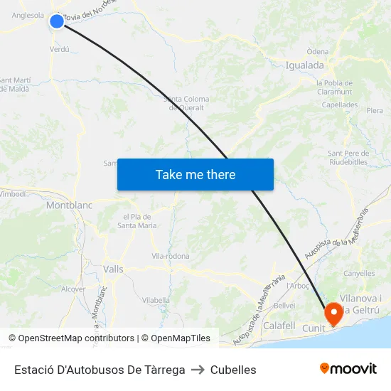 Estació D'Autobusos De Tàrrega to Cubelles map