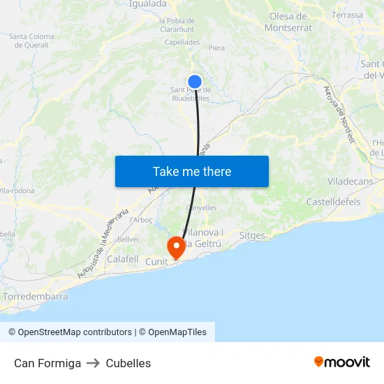 Can Formiga to Cubelles map