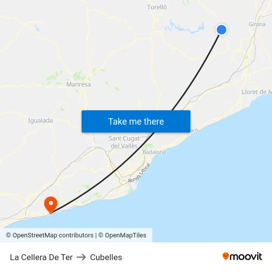 La Cellera De Ter to Cubelles map
