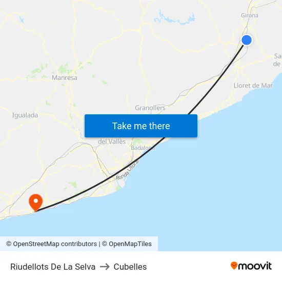 Riudellots De La Selva to Cubelles map