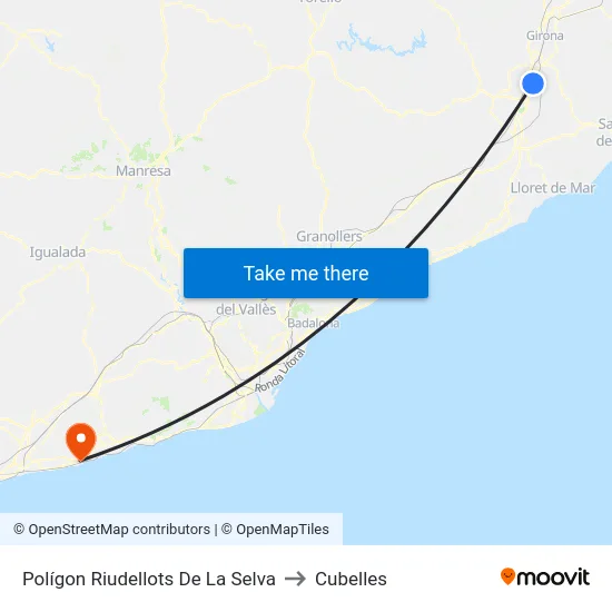 Polígon Riudellots De La Selva to Cubelles map