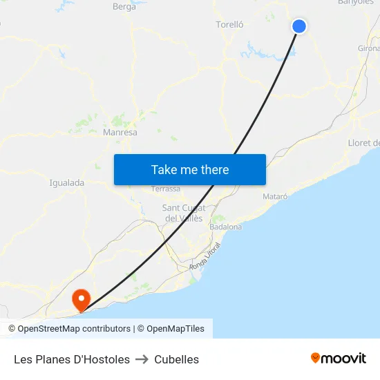 Les Planes D'Hostoles to Cubelles map