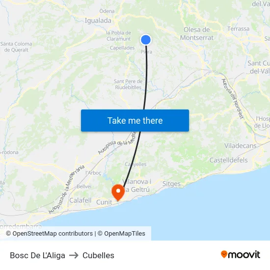 Bosc De L'Aliga to Cubelles map