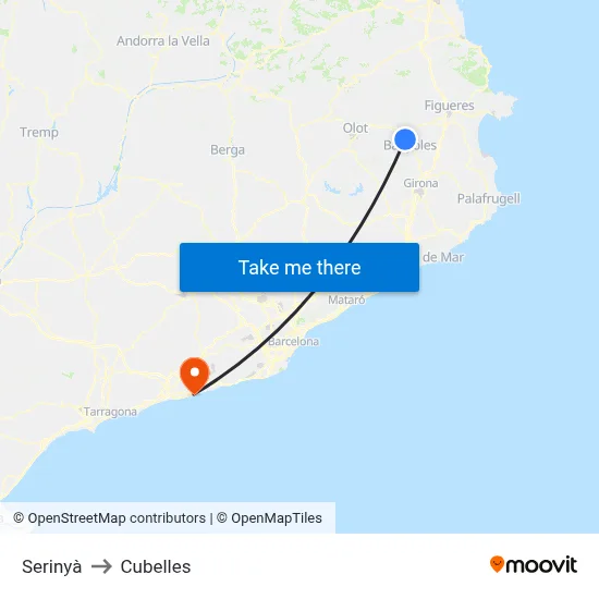 Serinyà to Cubelles map
