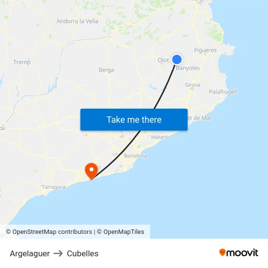 Argelaguer to Cubelles map