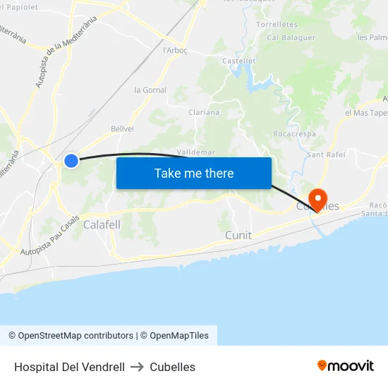 Hospital Del Vendrell to Cubelles map