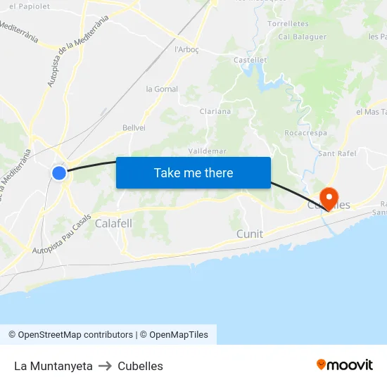 La Muntanyeta to Cubelles map
