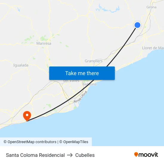 Santa Coloma Residencial to Cubelles map