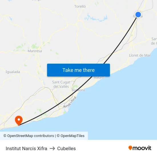 Institut Narcís Xifra to Cubelles map