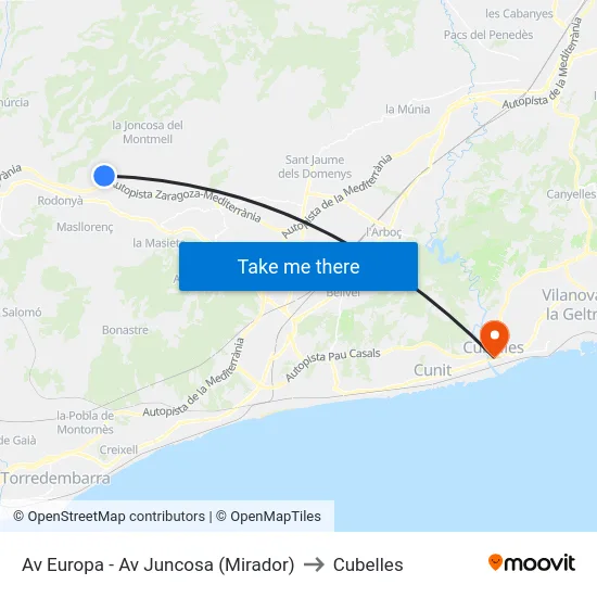Av Europa - Av Juncosa (Mirador) to Cubelles map