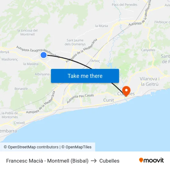 Francesc Macià - Montmell (Bisbal) to Cubelles map