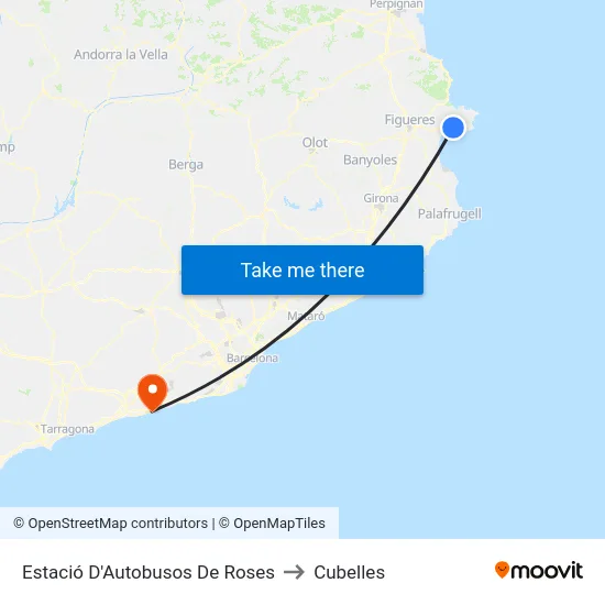 Estació D'Autobusos De Roses to Cubelles map