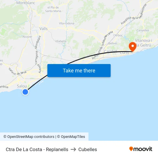 Ctra De La Costa - Replanells to Cubelles map