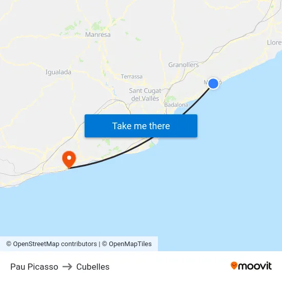 Pau Picasso to Cubelles map