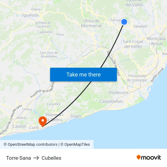 Torre-Sana to Cubelles map