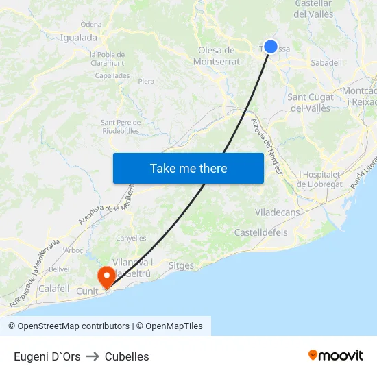 Eugeni D`Ors to Cubelles map