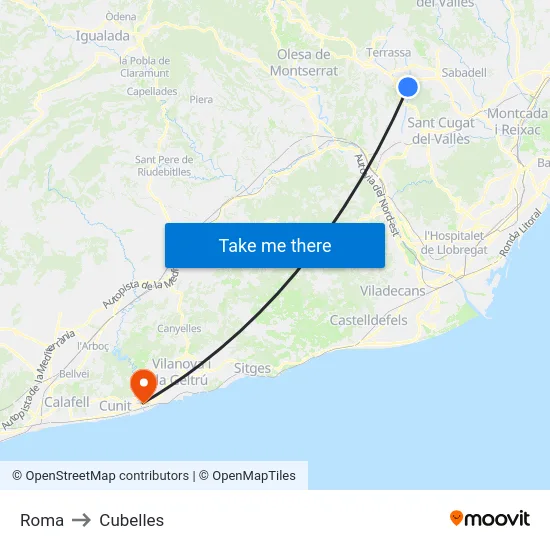 Roma to Cubelles map