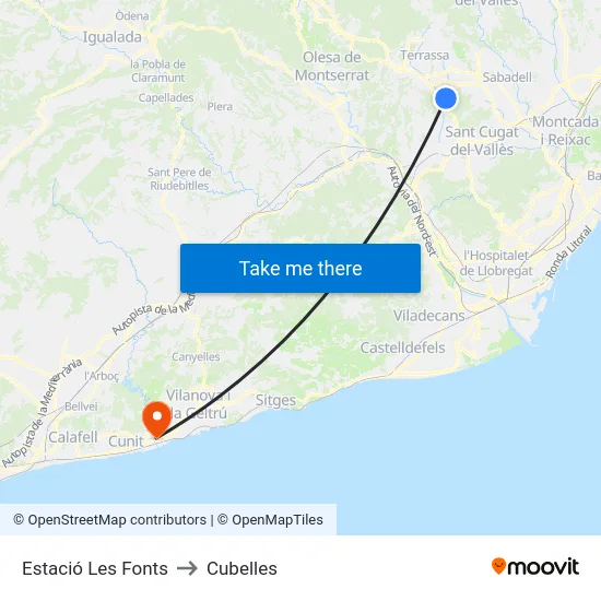 Estació Les Fonts to Cubelles map