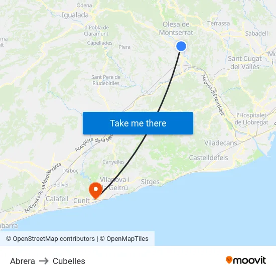 Abrera to Cubelles map