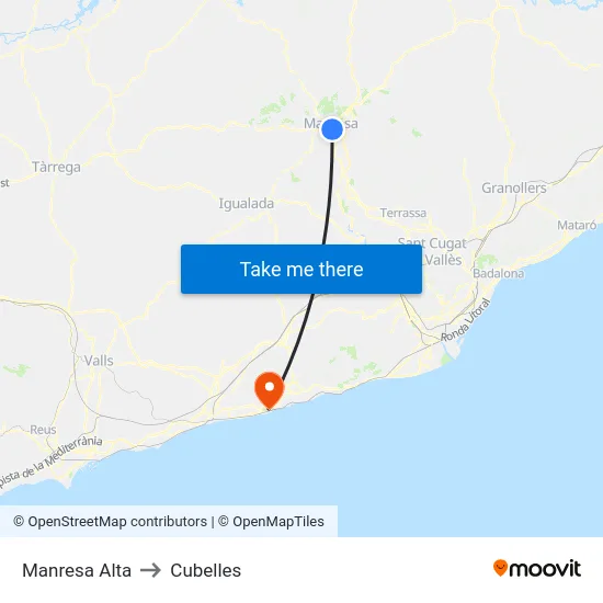Manresa Alta to Cubelles map