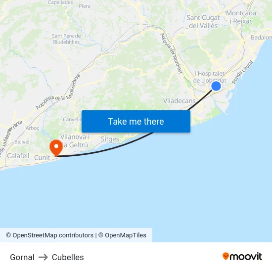 Gornal to Cubelles map