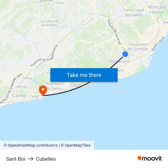Sant Boi to Cubelles map