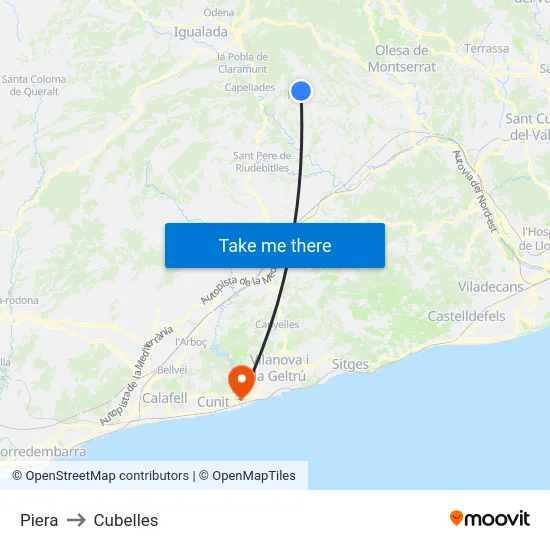Piera to Cubelles map