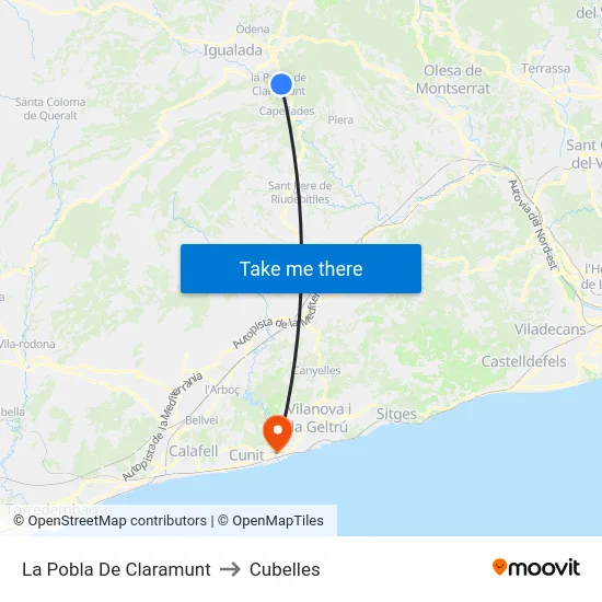 La Pobla De Claramunt to Cubelles map