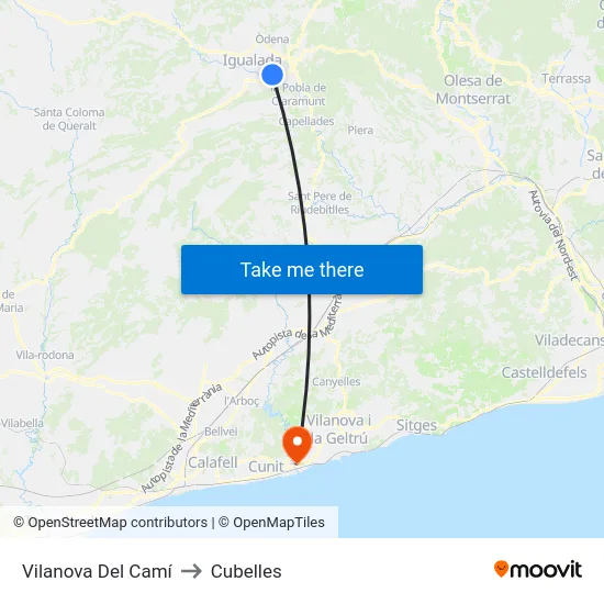 Vilanova Del Camí to Cubelles map