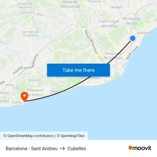 Barcelona - Sant Andreu to Cubelles map