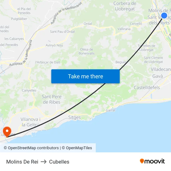 Molins De Rei to Cubelles map