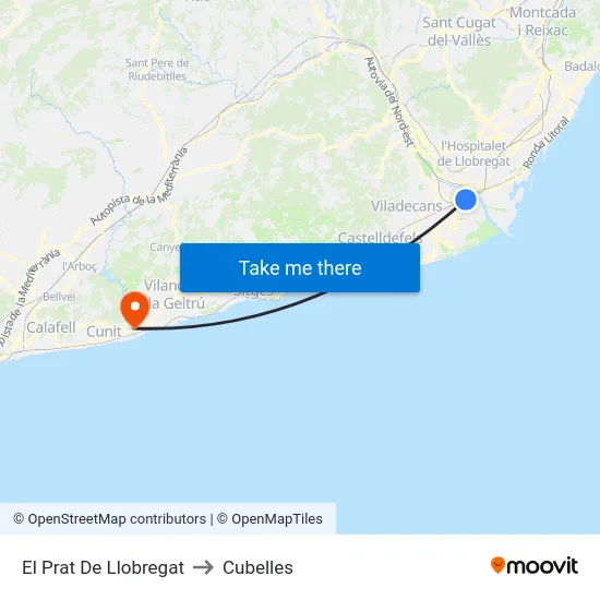 El Prat De Llobregat to Cubelles map