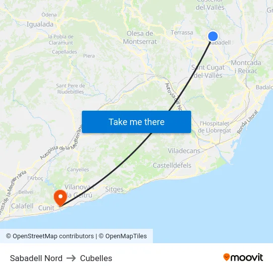 Sabadell Nord to Cubelles map
