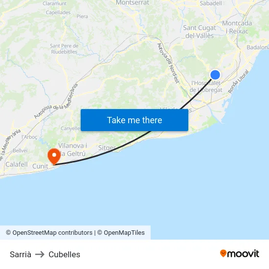 Sarrià to Cubelles map