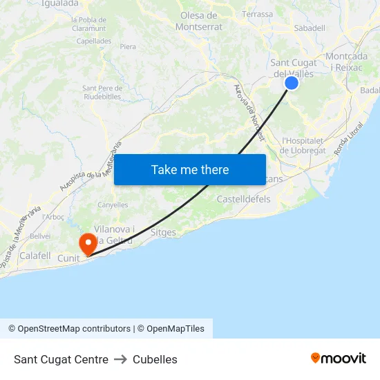 Sant Cugat Centre to Cubelles map