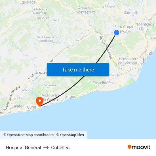 Hospital General to Cubelles map