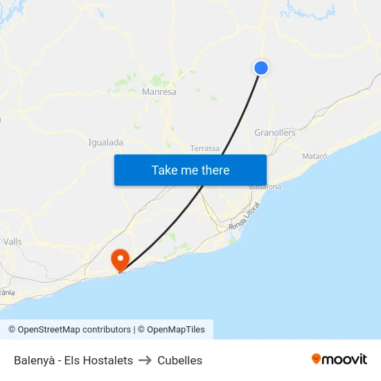 Balenyà - Els Hostalets to Cubelles map