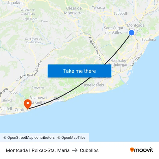 Montcada I Reixac-Sta. Maria to Cubelles map