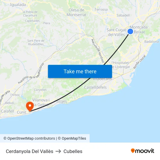 Cerdanyola Del Vallès to Cubelles map