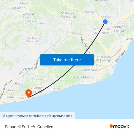 Sabadell Sud to Cubelles map