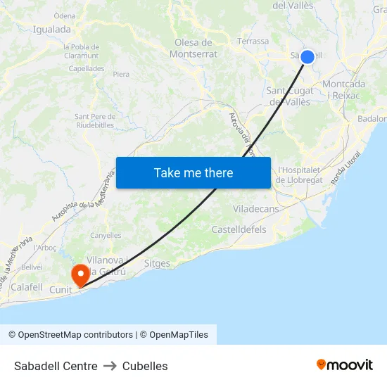 Sabadell Centre to Cubelles map