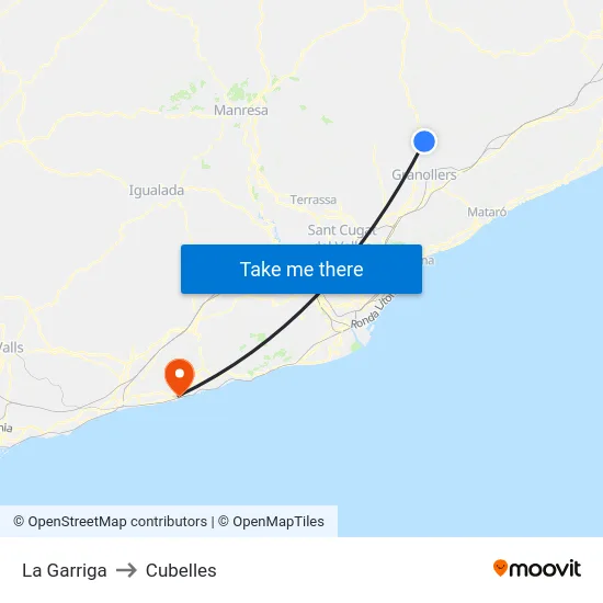 La Garriga to Cubelles map