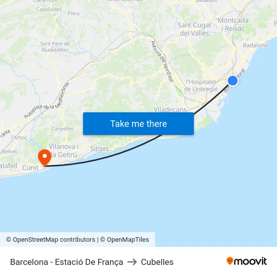 Barcelona - Estació De França to Cubelles map