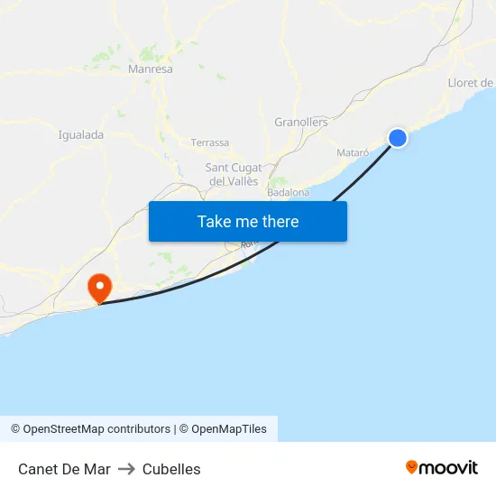 Canet De Mar to Cubelles map