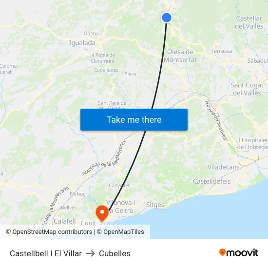 Castellbell I El Villar to Cubelles map