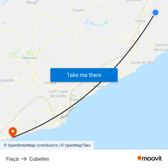 Flaçà to Cubelles map