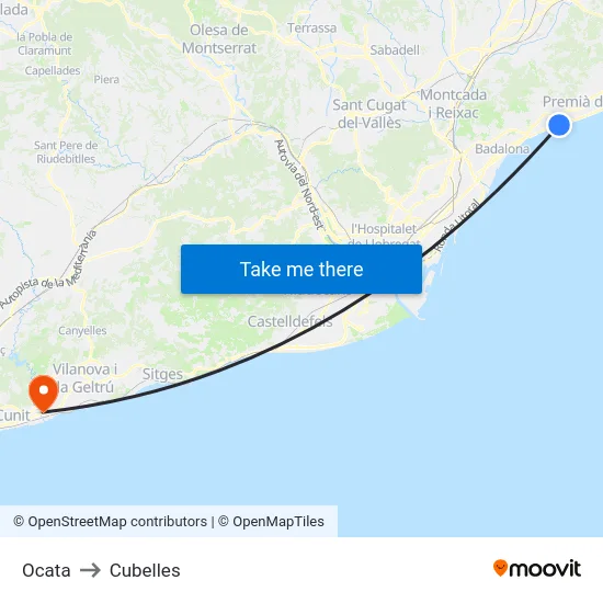 Ocata to Cubelles map
