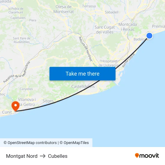 Montgat Nord to Cubelles map