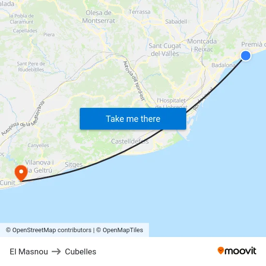 El Masnou to Cubelles map